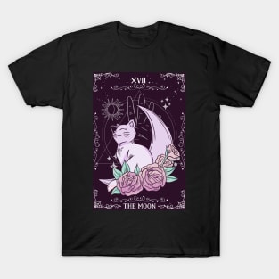 Tarot Card Crescent Moon Cute Cat Roses Cosmic Magic T-Shirt